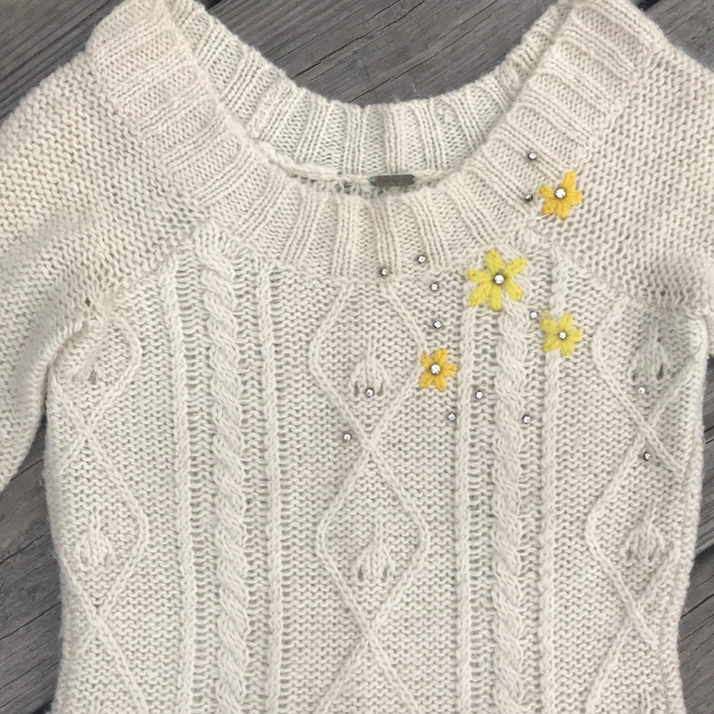 Free People Embroidered Sweater with Rhinestones